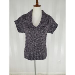LUX Women's Gray & White Patterned Short Sleeve Collared Sweater Sz XS